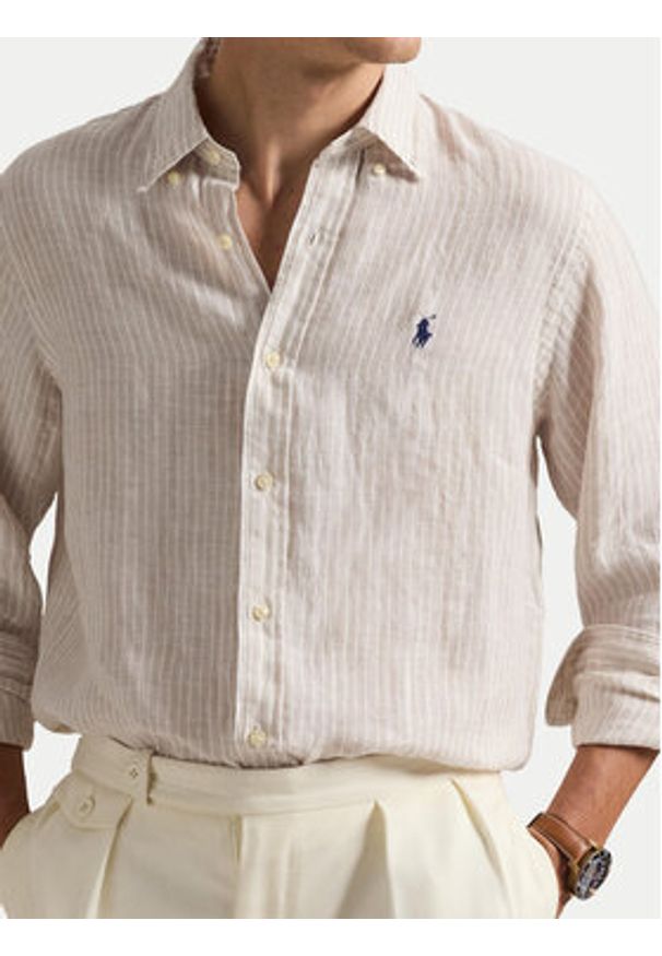 Polo Ralph Lauren Koszula 710B15594006 Beżowy Regular Fit. Typ kołnierza: polo. Kolor: beżowy. Materiał: len