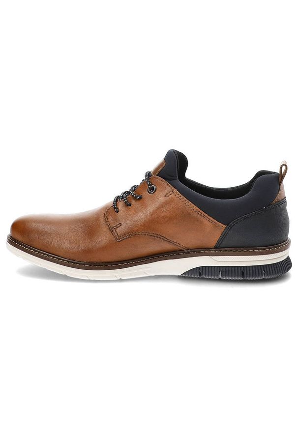 Brązowe Półbuty Rieker Stylowe Buty Męskie. Kolor: brązowy. Materiał: skóra. Szerokość cholewki: normalna. Styl: elegancki