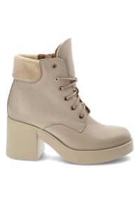 Szare Botki Lemar Ocieplane Skórzane Buty Na Obcasie. Okazja: do pracy. Kolor: szary. Materiał: skóra. Obcas: na obcasie. Styl: elegancki. Wysokość obcasa: średni #3