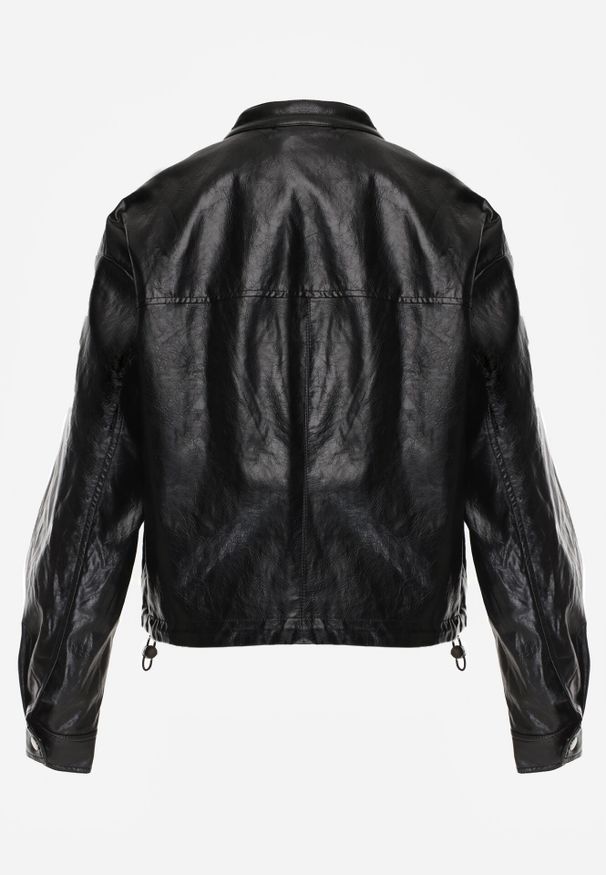 Born2be - Czarna Kurtka Ramoneska Bomberka Ściągana po Bokach Salanthe. Okazja: na co dzień. Kolor: czarny. Materiał: poliester, jeans. Styl: casual