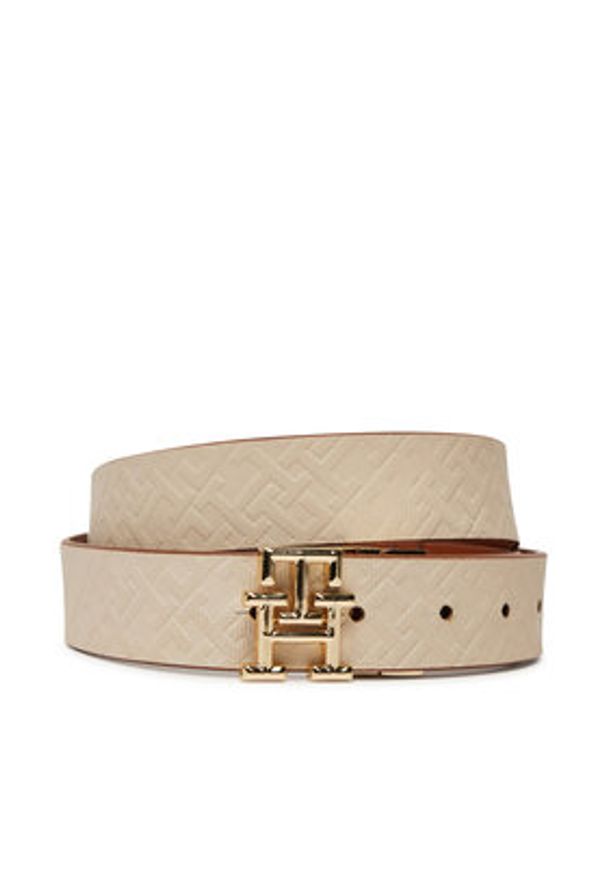 TOMMY HILFIGER - Tommy Hilfiger Pasek Damski Th Logo Rev 3.0 AW0AW17247 Brązowy. Kolor: brązowy. Materiał: skóra
