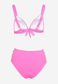 Born2be - Różowe Bikini Biustonosz na Regulowanych Ramiączkach z Cyrkoniami Majtki ze Sznurkiem Urubia. Kolor: różowy. Wzór: aplikacja #4