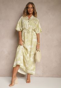 Renee - Zielona Sukienka Oversize z Wiskozą i Abstrakcyjnym Motywem Lunisana. Okazja: na co dzień. Kolor: zielony. Materiał: wiskoza. Typ sukienki: oversize. Styl: elegancki, casual