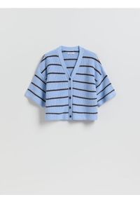 Reserved - Kardigan w paski - jasnoniebieski. Kolor: niebieski. Materiał: dzianina, bawełna. Wzór: paski #1