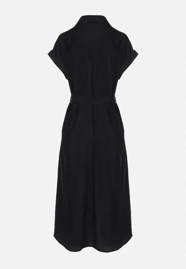 Born2be - Czarna Wiskozowa Sukienka Koszulowa z Paskiem Rinaruna. Okazja: na co dzień. Kolor: czarny. Materiał: wiskoza. Typ sukienki: koszulowe. Styl: elegancki, casual