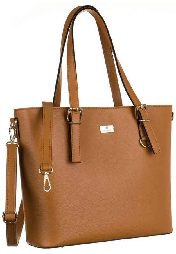 Shopperka camelowa Peterson PTN T002 CAMEL. Materiał: skórzane. Styl: klasyczny