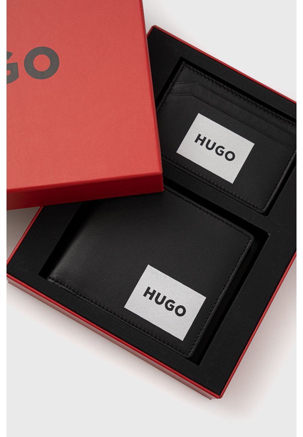 Hugo - HUGO portfel i etui na karty skórzane męski kolor czarny. Kolor: czarny. Materiał: skóra