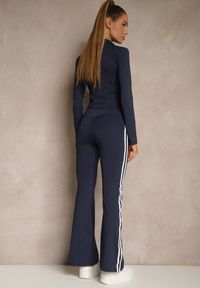 Renee - Granatowy Komplet Sportowy Spodnie Dzwony i Bluza na Suwak Lumonise. Kolor: niebieski #5