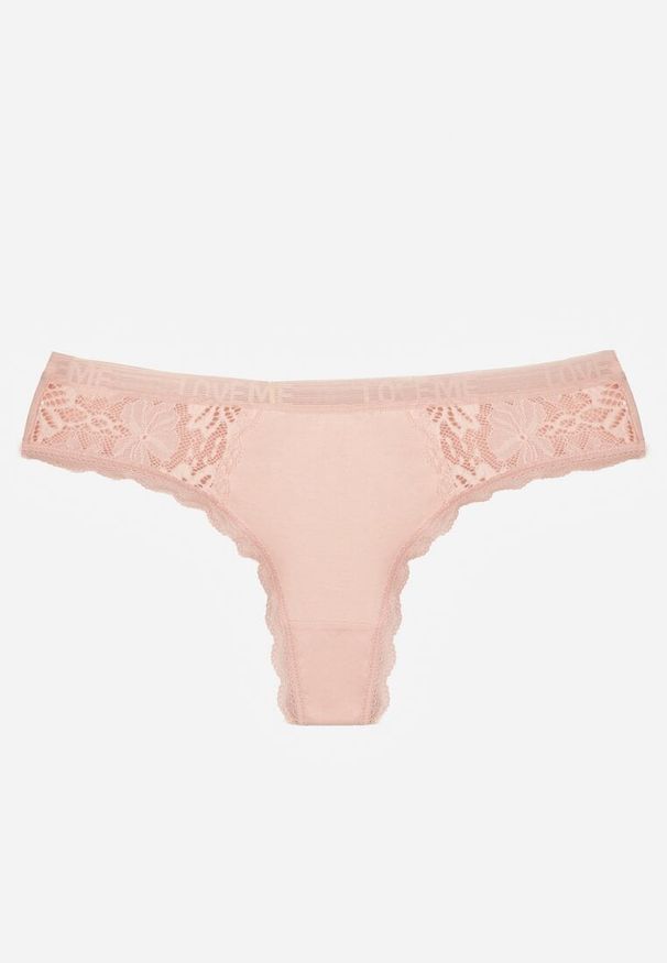Born2be - Jasnoróżowe Majtki Stringi z Subtelną Koronką z Bawełną Adriedah. Kolor: różowy. Materiał: koronka, bawełna. Wzór: koronka
