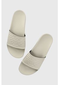 Emporio Armani Underwear klapki męskie kolor beżowy XJPM15 XN871 S960. Kolor: beżowy. Materiał: materiał. Wzór: gładki #1