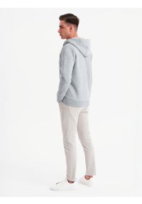 Ombre Clothing - Męska dresowa bluza z kapturem zapinana na guziki – szary melanż V2 - Rozmiar: S. Typ kołnierza: kaptur. Kolor: szary. Materiał: dresówka. Wzór: melanż. Styl: elegancki #6
