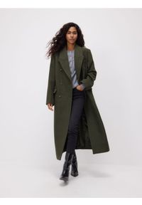 Reserved - Dwurzędowy płaszcz z wełną - zielony. Kolor: zielony. Materiał: wełna #1