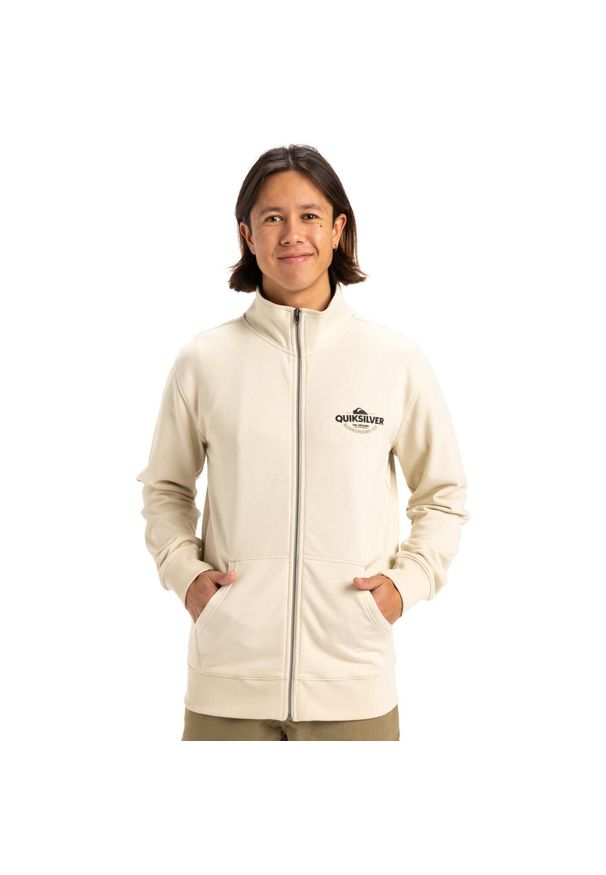 Quiksilver - Bluza na zamek dla Mężczyzn SIMPLE SURF Biały. Typ kołnierza: kołnierzyk stójkowy. Kolor: biały. Materiał: poliester, dzianina, bawełna. Długość rękawa: długi rękaw. Długość: długie