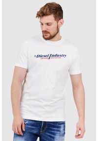 Diesel - DIESEL Biały t-shirt męski z granatowym logo. Kolor: biały. Materiał: prążkowany #1