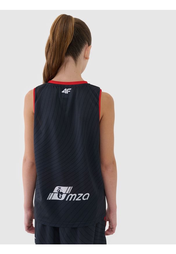 4f - 4F Koszulka meczowa replika wyjazdowa z sezonu 2024/25 dziecięca 4F x Polonia Warszawa - multikolor 110/116. Typ kołnierza: dekolt w serek. Kolor: wielokolorowy. Materiał: dzianina, włókno, materiał, syntetyk. Wzór: geometria, gradientowy, gładki, ze splotem. Sezon: lato. Sport: koszykówka, fitness