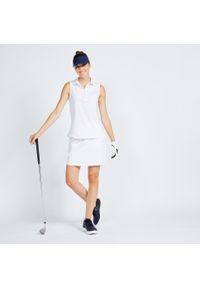 INESIS - Koszulka polo do golfa damska bez rękawów Inesis MW500. Typ kołnierza: golf, polo. Kolor: biały. Materiał: materiał, elastan, poliester. Długość rękawa: bez rękawów. Styl: sportowy, elegancki, klasyczny