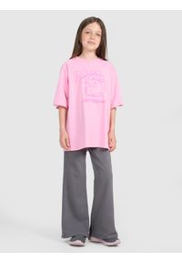 4f - 4F Spodnie dresowe z szerokimi nogawkami dziewczęce - szare 122 (6-7 lat). Okazja: na co dzień. Kolor: szary. Materiał: dresówka. Wzór: gładki, ze splotem. Sezon: lato. Styl: młodzieżowy, casual, sportowy #1