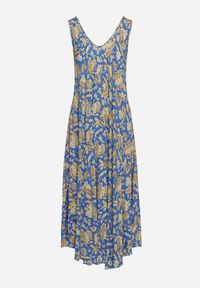 Born2be - Niebieska Sukienka z Wzorem Paisley i Rozkloszowanym Dołem Biamira. Kolor: niebieski. Materiał: tkanina. Wzór: paisley. Sezon: lato #5
