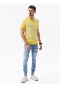 Ombre Clothing - T-shirt męski z kieszonką - żółty melanż V5 S1388 - XXL. Kolor: żółty. Materiał: bawełna, jeans. Wzór: melanż #1