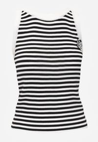 Born2be - Biało-Czarny Top w Paski z Broszką Duzette. Kolor: biały. Materiał: wiskoza, tkanina. Długość rękawa: bez rękawów. Wzór: paski. Styl: elegancki #5
