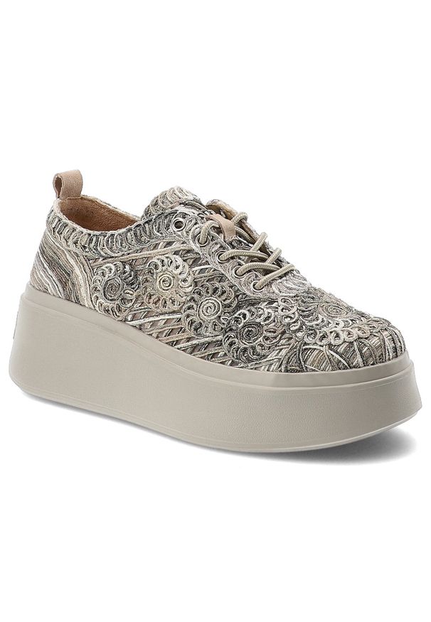 Sneakersy damskie Filippo, cholewka z materiału tekstylnego z ozdobnym haftem wiązany fason na solidnej platformie, khaki, DP7799/26. Kolor: zielony. Materiał: materiał. Szerokość cholewki: normalna. Wzór: haft. Obcas: na platformie