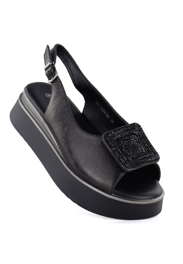 POTOCKI - Sandały damskie na grubej platformie czarne Potocki SZ12590. Kolor: czarny. Materiał: skóra ekologiczna. Sezon: lato. Obcas: na platformie