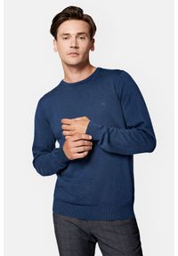 Lancerto - Sweter Granatowy z Bawełną Gładki Morey. Kolor: niebieski. Materiał: elastan, bawełna. Wzór: gładki