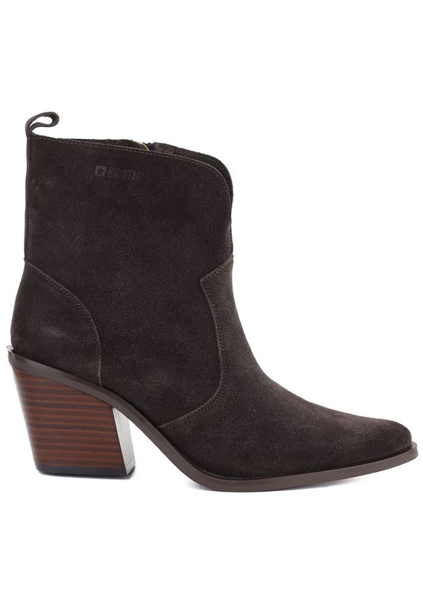 Big-Star - Skórzane botki damskie kowbojki brązowe Big Star TT274956. Kolor: brązowy. Materiał: skóra. Szerokość cholewki: normalna