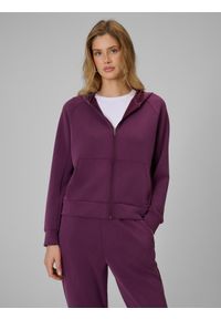 4f - 4F Bluza dresowa regular z kapturem damska - fioletowa XXL. Okazja: na co dzień. Typ kołnierza: kaptur. Kolor: fioletowy. Materiał: dresówka. Styl: casual #1