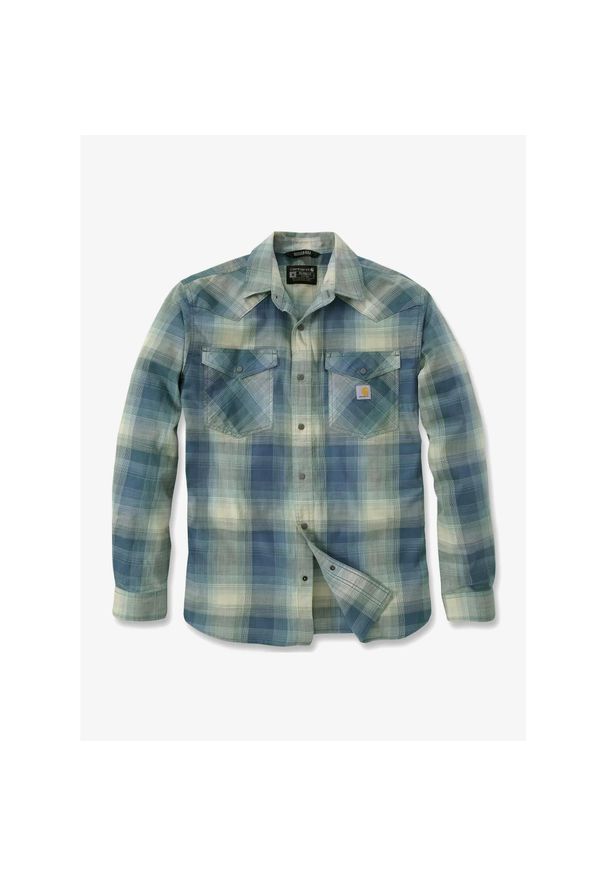 Koszula męska Carhartt Snap-Front Plaid Shirt. Okazja: na co dzień. Kolor: niebieski. Styl: casual