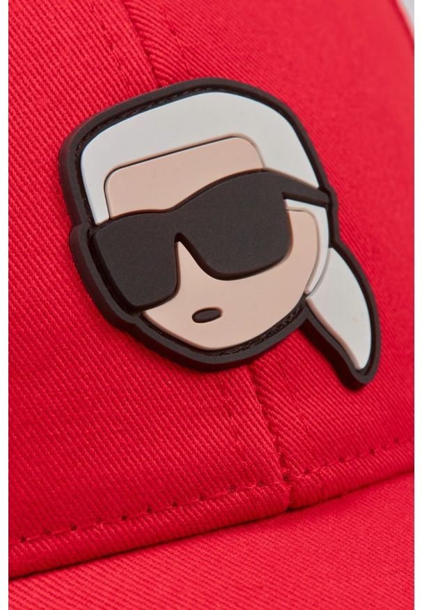 Karl Lagerfeld - KARL LAGERFELD Czerwona czapka z daszkiem Ikon Cap. Kolor: czerwony. Materiał: guma, bawełna. Styl: elegancki