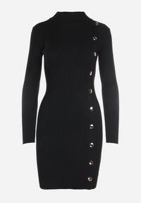 Born2be - Czarna Sukienka Dzianinowa Ovene. Kolor: czarny. Materiał: dzianina. Długość rękawa: długi rękaw. Styl: klasyczny. Długość: mini