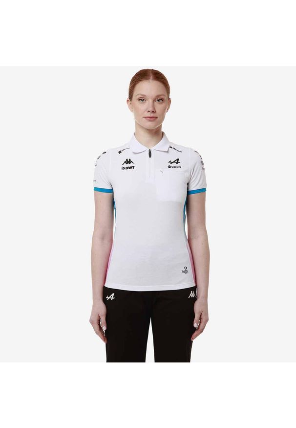 Kappa - Damska koszulka polo Alpine F1 Adraw 2024. Typ kołnierza: polo. Kolor: różowy, biały, wielokolorowy