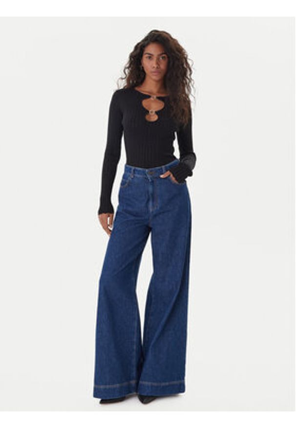 Fracomina Sweter FS25WT7021K501Q7 Czarny Slim Fit. Kolor: czarny. Materiał: wiskoza, syntetyk