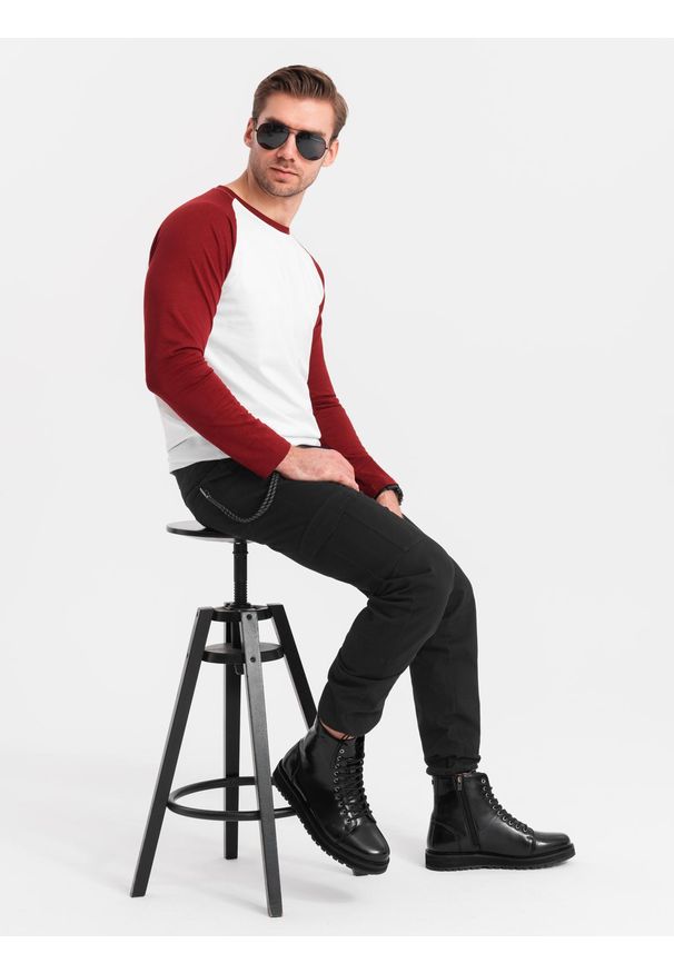 Ombre Clothing - Spodnie męskie z kieszeniami cargo i ściągaczem na dole nogawki - czarne V5 OM-PACG-0189 - XL. Kolor: czarny. Materiał: elastan, bawełna