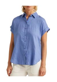 Lauren Ralph Lauren - LAUREN BY RALPH LAUREN - Błękitna koszula z lnu. Kolor: niebieski. Materiał: len. Długość rękawa: krótki rękaw