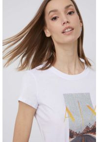 Armani Exchange t-shirt bawełniany 3LYTAM.YJ3RZ kolor biały. Okazja: na co dzień. Kolor: biały. Materiał: bawełna. Długość rękawa: krótki rękaw. Długość: krótkie. Wzór: nadruk. Styl: casual #4