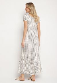 Born2be - Biała Sukienka z Bawełną w Kropki Ellisla. Okazja: na co dzień. Kolor: biały. Materiał: bawełna. Wzór: kropki. Styl: casual, elegancki #3