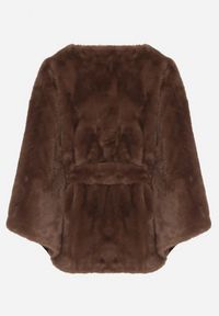 Born2be - Brązowe Ponczo z Futerkiem i Wiązanym Paskiem Monalena. Okazja: na co dzień, do pracy, na spotkanie biznesowe. Kolor: brązowy. Materiał: futro. Styl: biznesowy, casual, elegancki #5