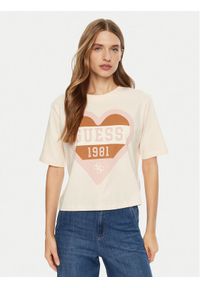 Guess T-Shirt V5RI01 I3Z14 Écru Regular Fit. Materiał: bawełna