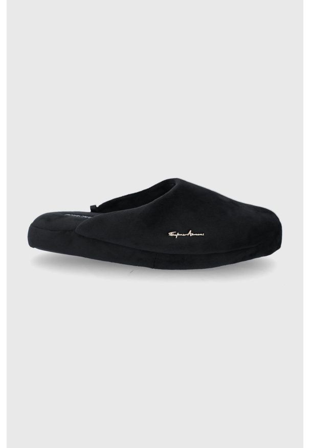 EA7 Emporio Armani Kapcie kolor czarny. Nosek buta: okrągły. Kolor: czarny. Materiał: materiał. Wzór: gładki
