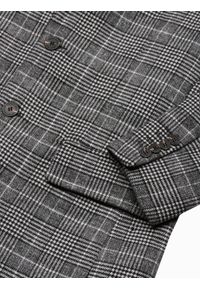 Ombre Clothing - Jednorzędowy płaszcz męski w kratę - czarny V2 C499 - XXL. Kolor: czarny. Materiał: poliester, akryl #7