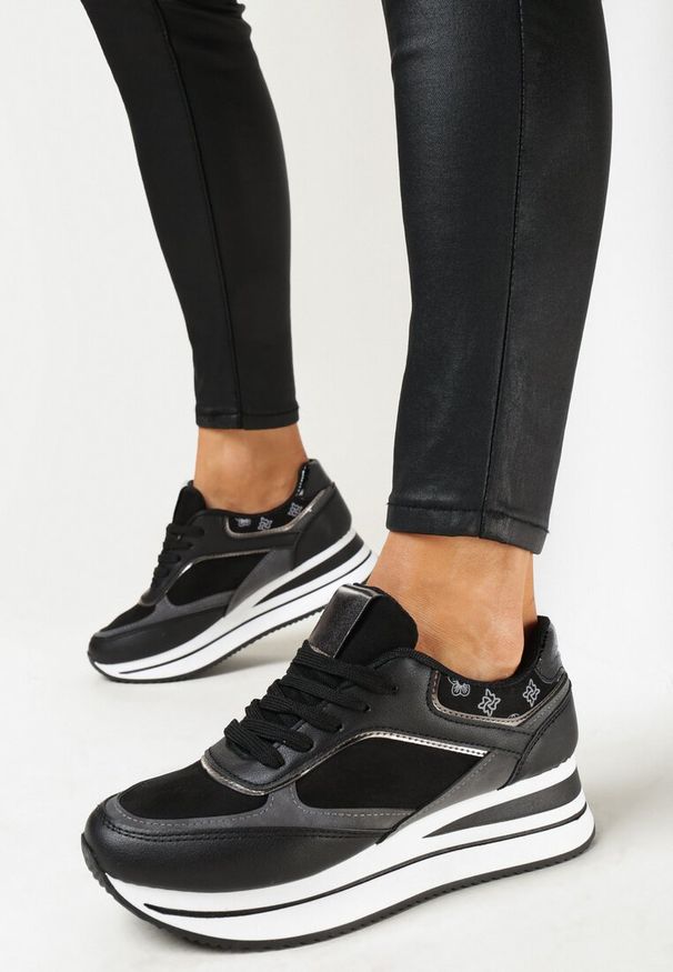 Born2be - Czarne Sneakersy przed Kostkę na Platformie Auvamis. Wysokość cholewki: przed kostkę. Kolor: czarny. Obcas: na platformie