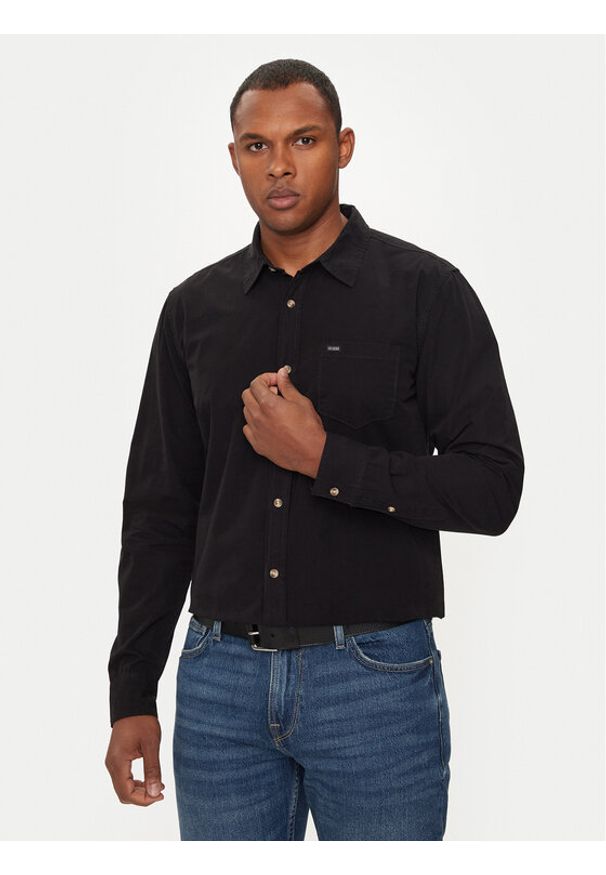 Guess Jeans Koszula M4YH35 WGCF1 Czarny Slim Fit. Kolor: czarny. Materiał: bawełna
