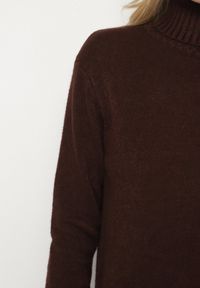 Born2be - Brązowa Dzianinowa Sukienka z Bawełną o Prostym Kroju z Golfem Tesala. Okazja: do pracy, na spotkanie biznesowe. Typ kołnierza: golf. Kolor: brązowy. Materiał: bawełna, dzianina. Wzór: jednolity. Typ sukienki: proste. Styl: biznesowy, klasyczny #6