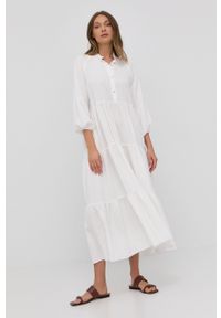 Nissa sukienka kolor biały midi rozkloszowana. Kolor: biały. Materiał: tkanina. Długość rękawa: raglanowy rękaw. Typ sukienki: rozkloszowane. Długość: midi #4