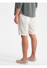 Ombre Clothing - Męskie krótkie spodenki z dodatkiem lnu - kremowe V2. Okazja: na co dzień. Kolor: kremowy. Materiał: len. Długość: krótkie. Sezon: lato. Styl: wakacyjny, casual #5