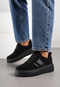 Born2be - Czarne Sneakersy na Grubej Podeszwie z Tłoczeniem Rilunessa. Okazja: na co dzień. Kolor: czarny. Materiał: jeans #4