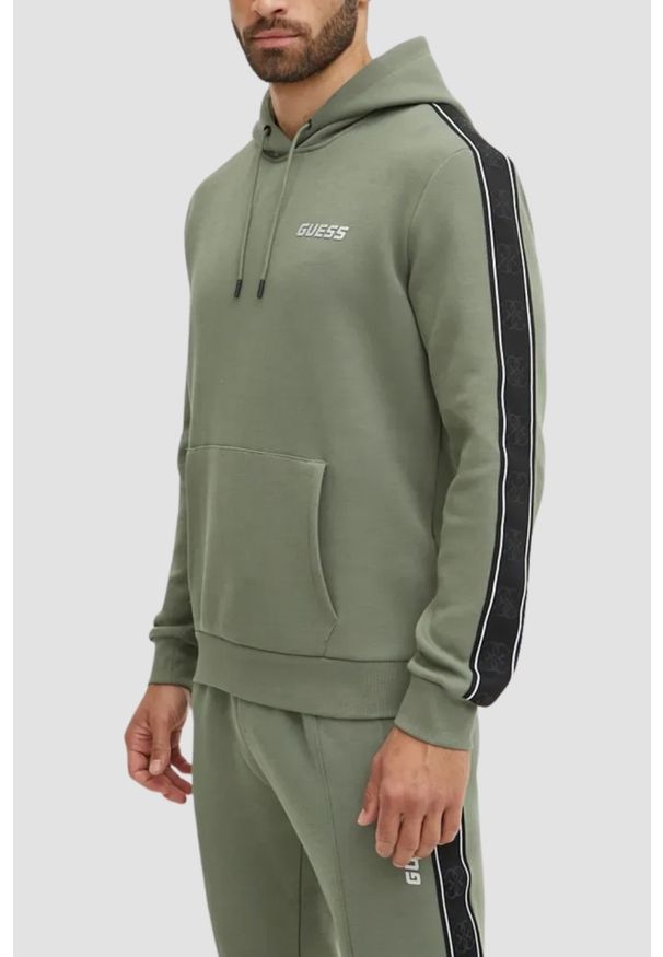 Guess - GUESS Zielona bluza męska Mickey, Rozmiar XL. Kolor: zielony. Materiał: poliester, bawełna, materiał