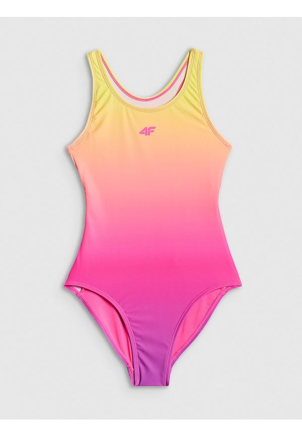 4f - 4F Kostium kąpielowy jednoczęściowy dziewczęcy - multikolor 134/140 (8-10 lat). Kolor: wielokolorowy. Materiał: skóra, materiał. Rodzaj stanika: push-up